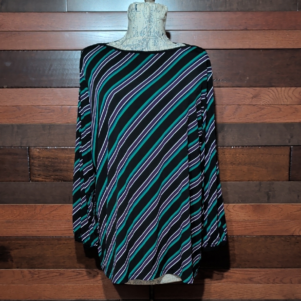 Liz Claiborne Diagonal Striped Black and Green Blouse